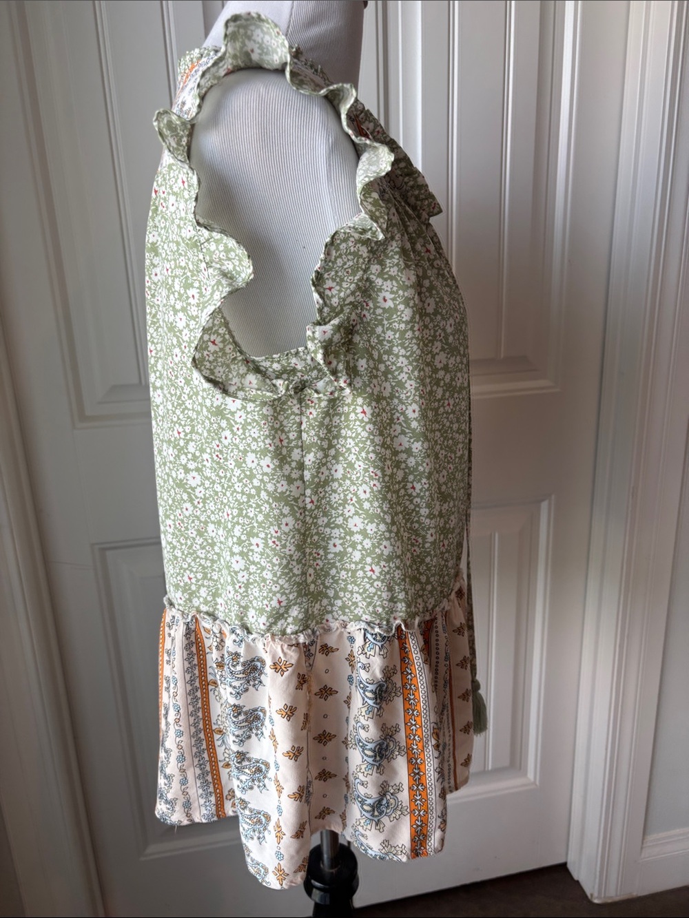 Boho Floral Ruffle Peplum Tunic - Sage Green - Picture 6 of 8